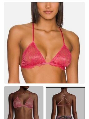Sheer Lace Triangle Bralette - Pink